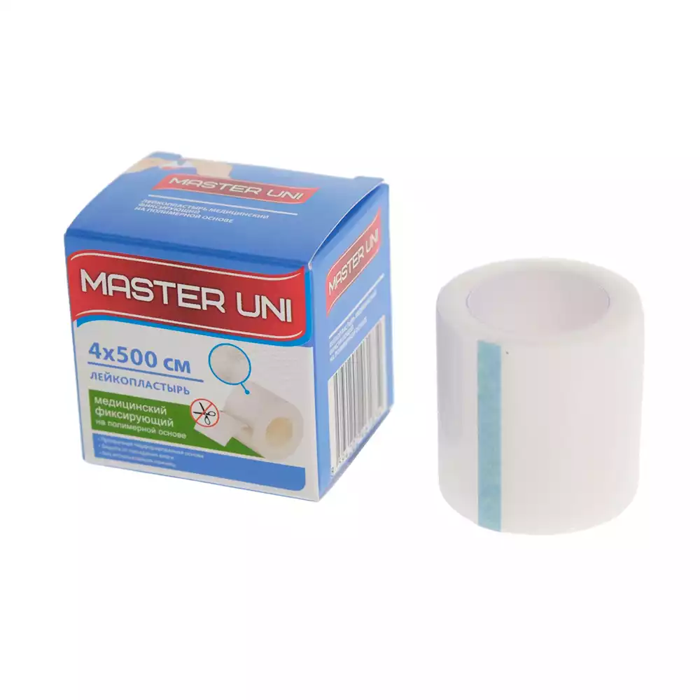 Лейкопластырь Master Uni на полимерной основе,фиксирующий, размер 4см*500см, катушка в картонной коробке